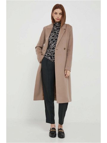 Vlněný kabát Calvin Klein béžová barva přechodný dvouřadový