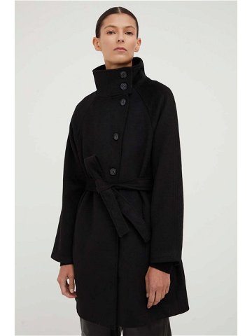 Kabát s příměsí vlny Bruuns Bazaar černá barva přechodný