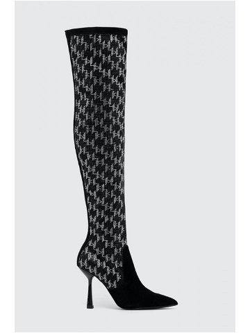 Kozačky Karl Lagerfeld PANDARA II dámské černá barva na podpatku KL31386