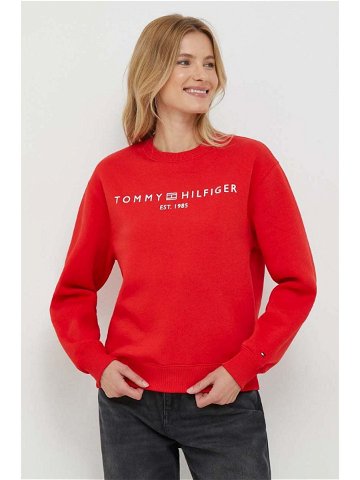 Mikina Tommy Hilfiger dámská červená barva s potiskem