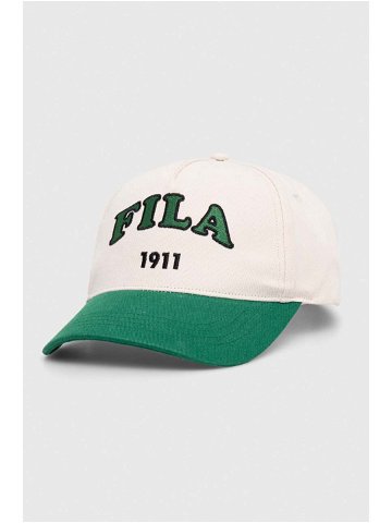 Bavlněná baseballová čepice Fila zelená barva s aplikací