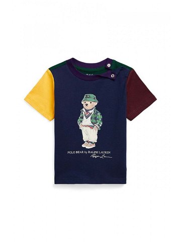Bavlněné dětské tričko Polo Ralph Lauren tmavomodrá barva s potiskem