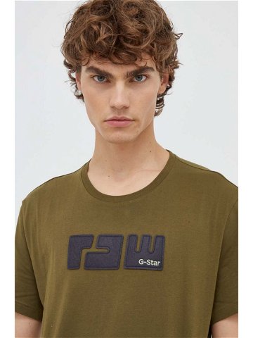 Bavlněné tričko G-Star Raw zelená barva s aplikací