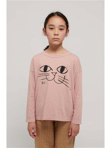 Dětské bavlněné tričko s dlouhým rukávem Bobo Choses růžová barva