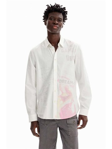 Košile Desigual bílá barva regular s klasickým límcem