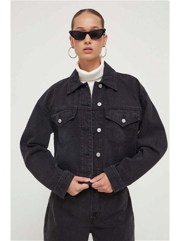 Džínová bunda Abercrombie & Fitch dámská černá barva přechodná oversize