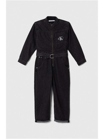 Dětský overal Calvin Klein Jeans černá barva bavlněný