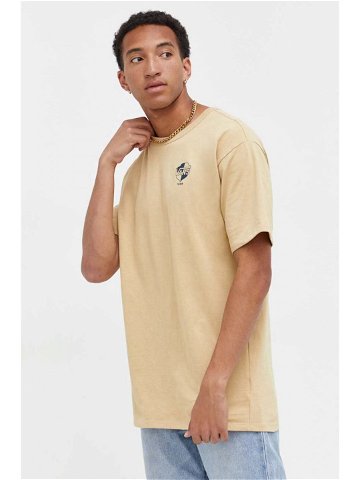 Bavlněné tričko Vans béžová barva s potiskem