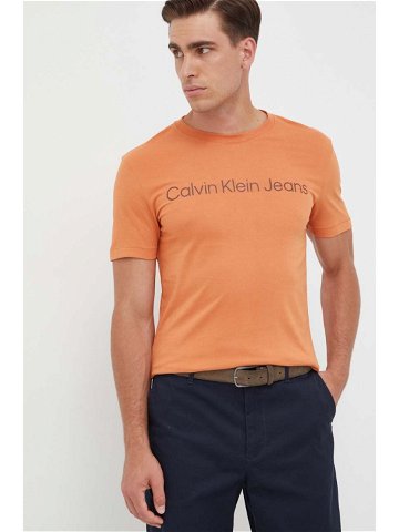 Bavlněné tričko Calvin Klein Jeans oranžová barva s potiskem