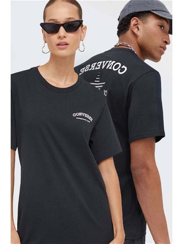 Bavlněné tričko Converse černá barva s potiskem