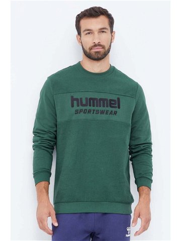 Bavlněná mikina Hummel pánská zelená barva s aplikací