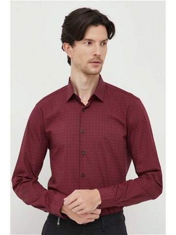Košile Calvin Klein pánská vínová barva slim s klasickým límcem
