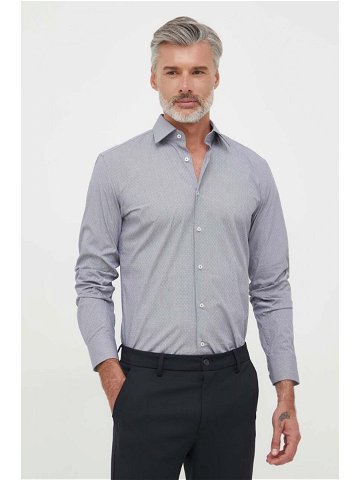 Košile BOSS pánská šedá barva slim s klasickým límcem