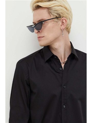 Košile HUGO pánská černá barva slim s klasickým límcem