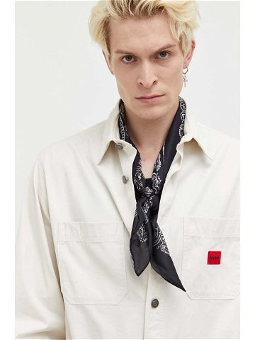 Džínová košile HUGO pánská béžová barva regular s klasickým límcem 50500199