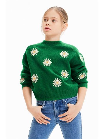 Dětský svetr s příměsí vlny Desigual zelená barva