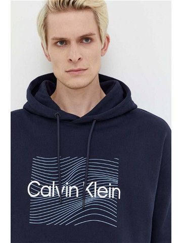 Bavlněná mikina Calvin Klein pánská tmavomodrá barva s kapucí s potiskem