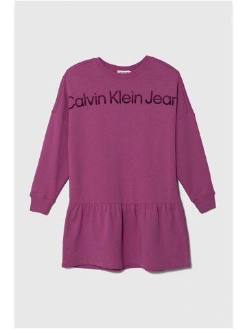 Dětské bavlněné šaty Calvin Klein Jeans fialová barva mini
