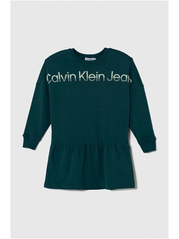 Dětské bavlněné šaty Calvin Klein Jeans zelená barva mini