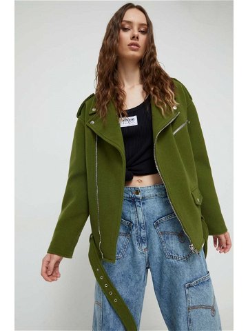 Vlněná bunda Moschino Jeans zelená barva přechodná