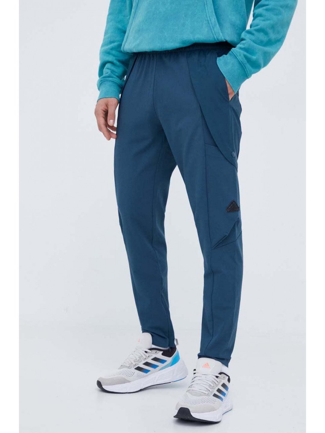 Kalhoty adidas pánské tyrkysová barva přiléhavé