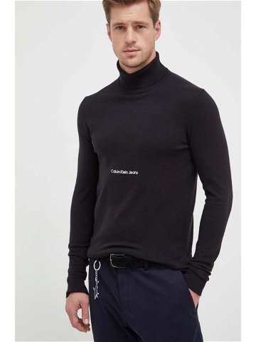 Bavlněný svetr Calvin Klein Jeans černá barva lehký s golfem