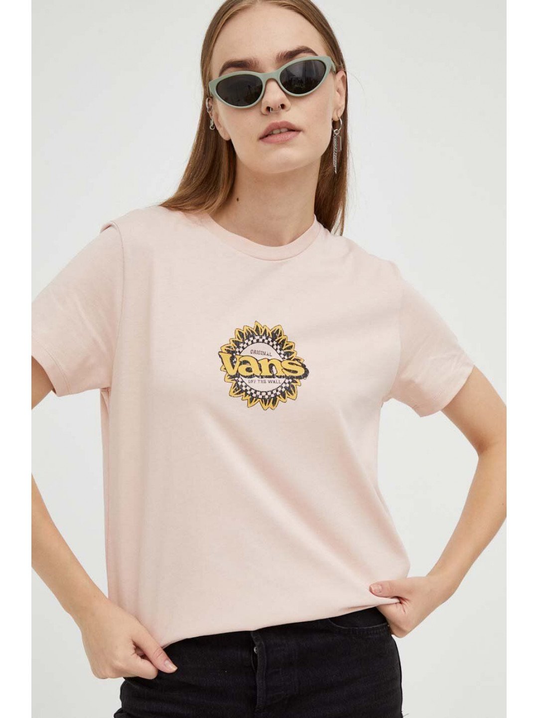 Bavlněné tričko Vans růžová barva