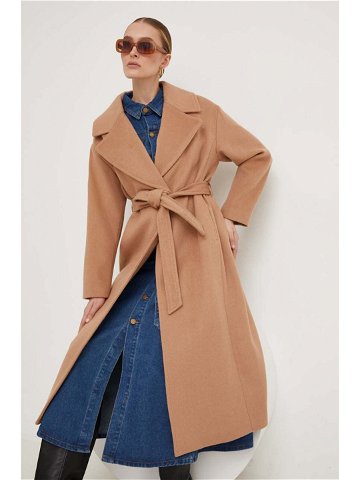 Vlněný kabát Answear Lab hnědá barva přechodný oversize