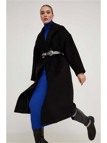 Vlněný kabát Answear Lab černá barva přechodný oversize