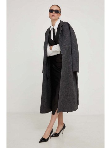 Vlněný kabát Answear Lab šedá barva přechodný oversize