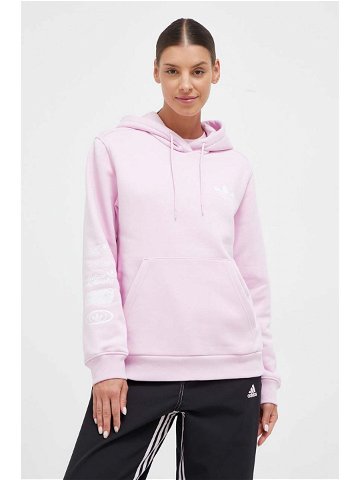 Mikina adidas Originals dámská růžová barva s kapucí hladká