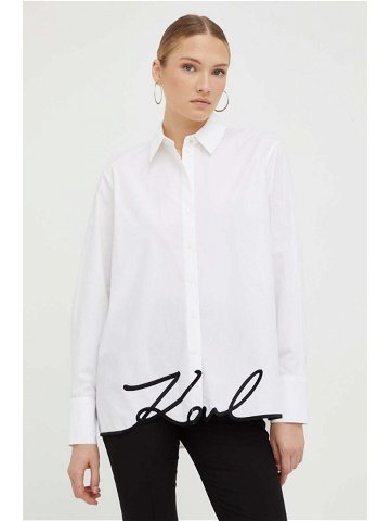 Košile Karl Lagerfeld bílá barva relaxed s klasickým límcem