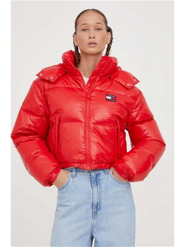 Péřová bunda Tommy Jeans dámská červená barva zimní