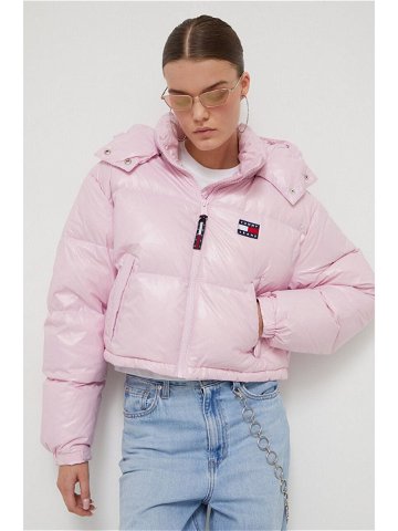 Péřová bunda Tommy Jeans dámská růžová barva zimní