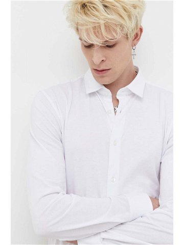 Bavlněná košile HUGO bílá barva slim s klasickým límcem 50494515