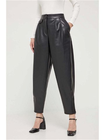 Kalhoty HUGO dámské černá barva široké high waist