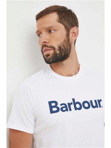 Bavlněné tričko Barbour bílá barva s potiskem