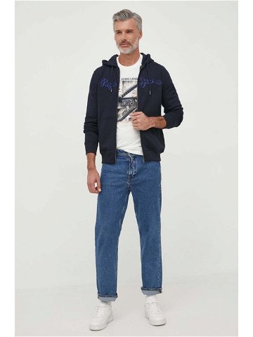 Bavlněná mikina Pepe Jeans RYAN pánská tmavomodrá barva s kapucí s aplikací