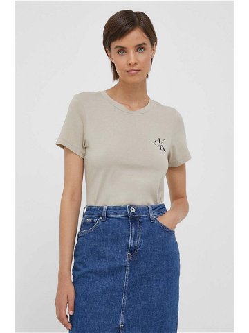 Bavlněné tričko Calvin Klein Jeans 2-pack béžová barva J20J219734