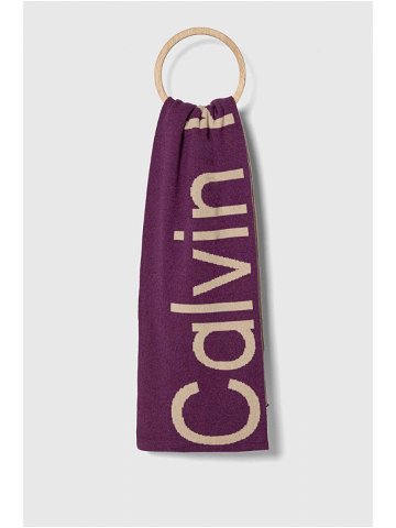 Šátek z vlněné směsi Calvin Klein Jeans fialová barva vzorovaný
