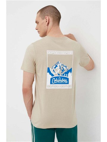 Bavlněné tričko Columbia béžová barva s potiskem