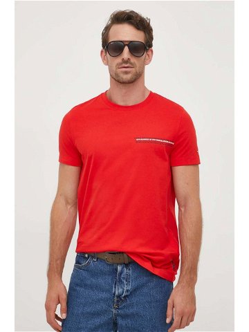 Bavlněné tričko Tommy Hilfiger červená barva s potiskem