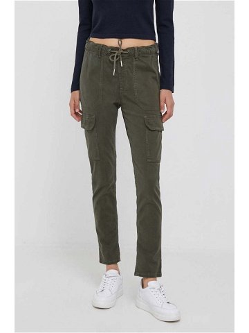 Kalhoty Pepe Jeans Cruise dámské zelená barva přiléhavé high waist