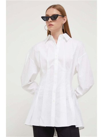 Košile HUGO bílá barva slim s klasickým límcem