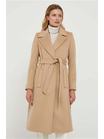 Vlněný kabát Lauren Ralph Lauren béžová barva přechodný bez zapínání
