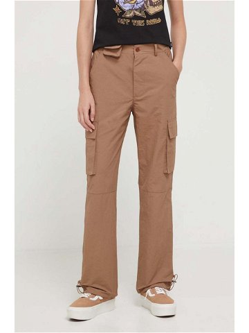 Kalhoty Sixth June dámské hnědá barva jednoduché high waist