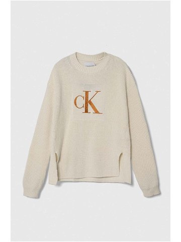 Dětský bavlněný svetr Calvin Klein Jeans béžová barva