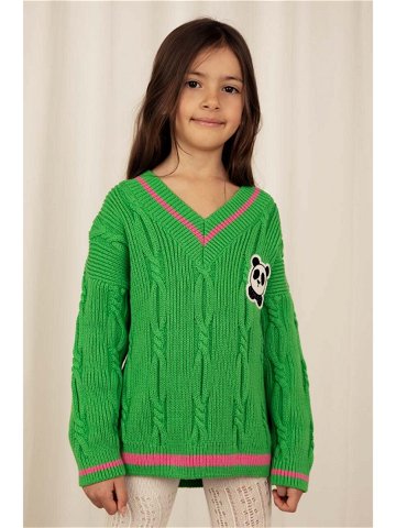 Dětský bavlněný svetr Mini Rodini zelená barva lehký
