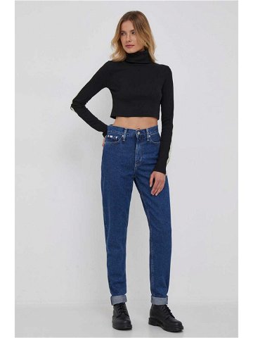 Tričko s dlouhým rukávem Calvin Klein Jeans černá barva s golfem
