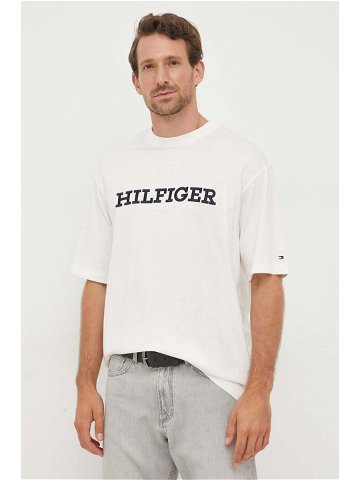 Bavlněné tričko Tommy Hilfiger béžová barva s aplikací